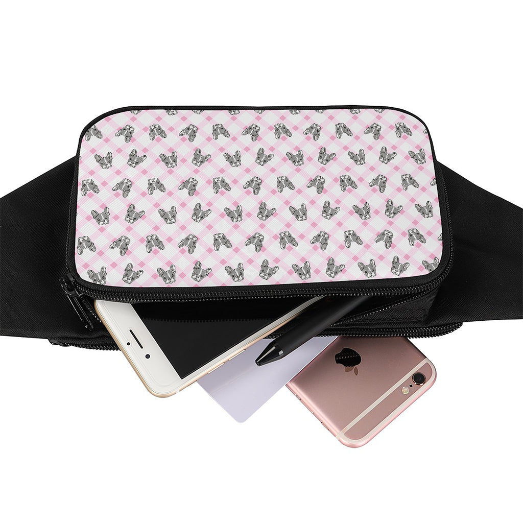 Pink Boston Terrier Plaid Print Waist Bag