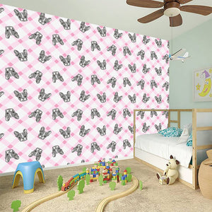 Pink Boston Terrier Plaid Print Wall Sticker