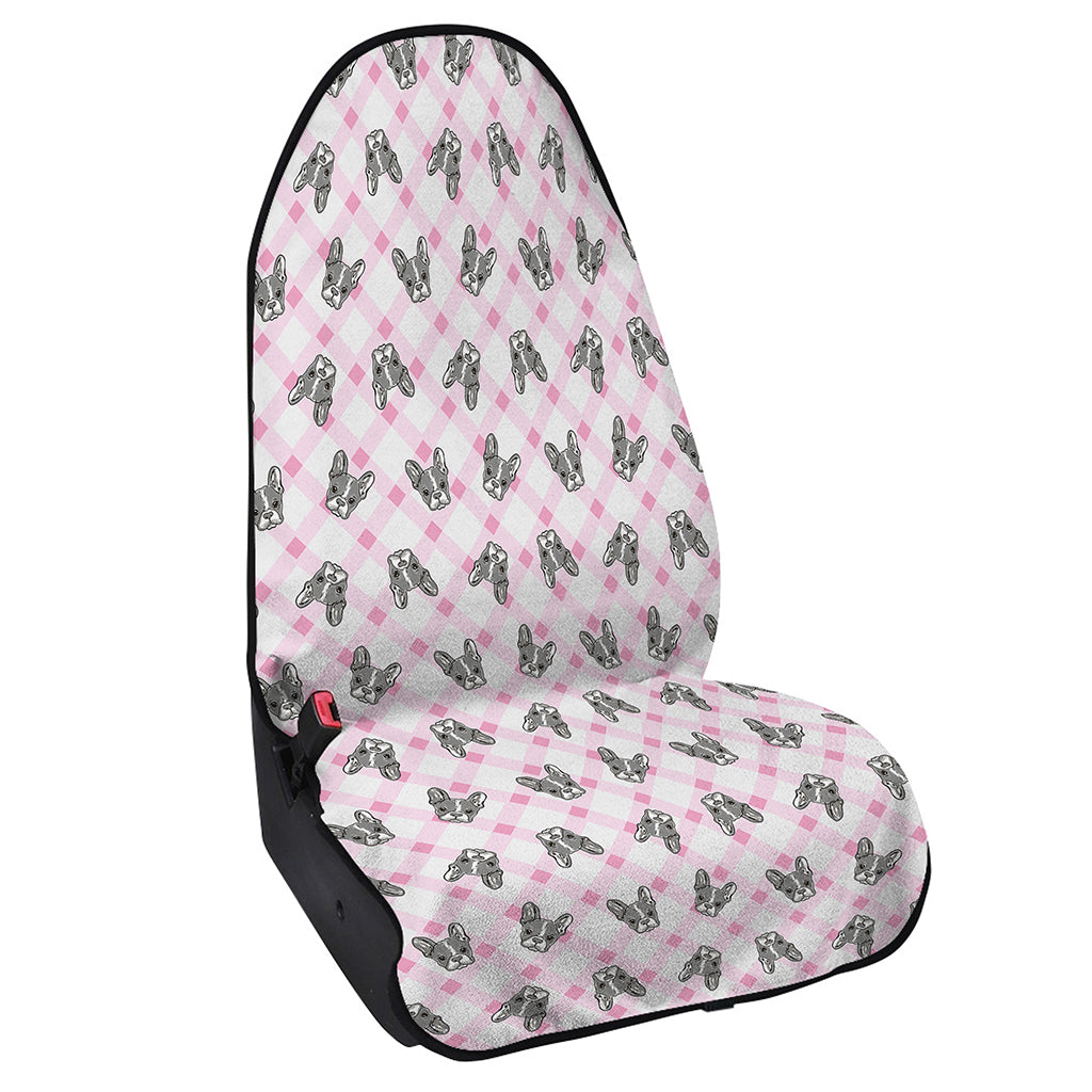 Pink Boston Terrier Plaid Print Waterproof Car Seat Cover