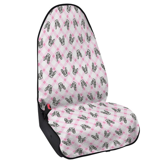 Pink Boston Terrier Plaid Print Waterproof Car Seat Cover