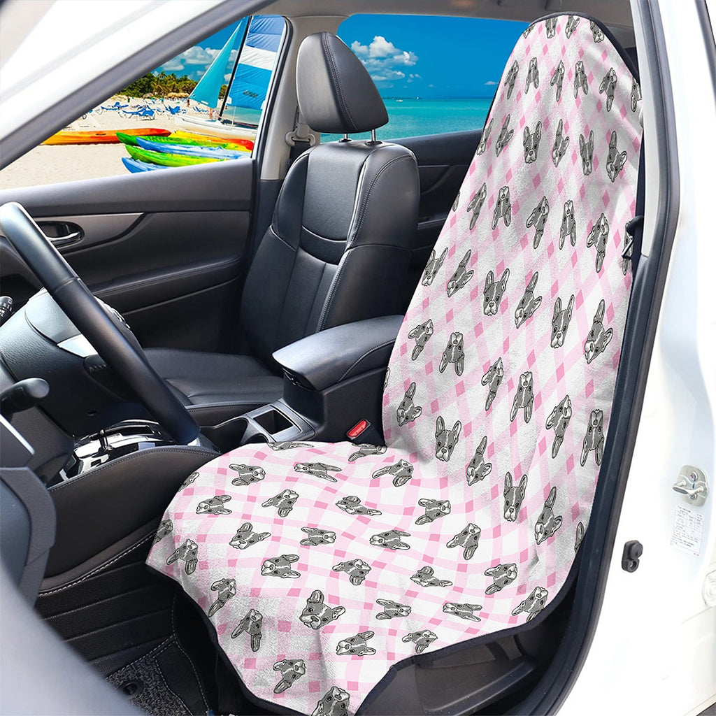Pink Boston Terrier Plaid Print Waterproof Car Seat Cover
