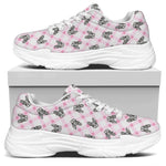 Pink Boston Terrier Plaid Print White Chunky Shoes