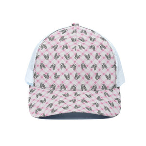 Pink Boston Terrier Plaid Print White Mesh Trucker Cap