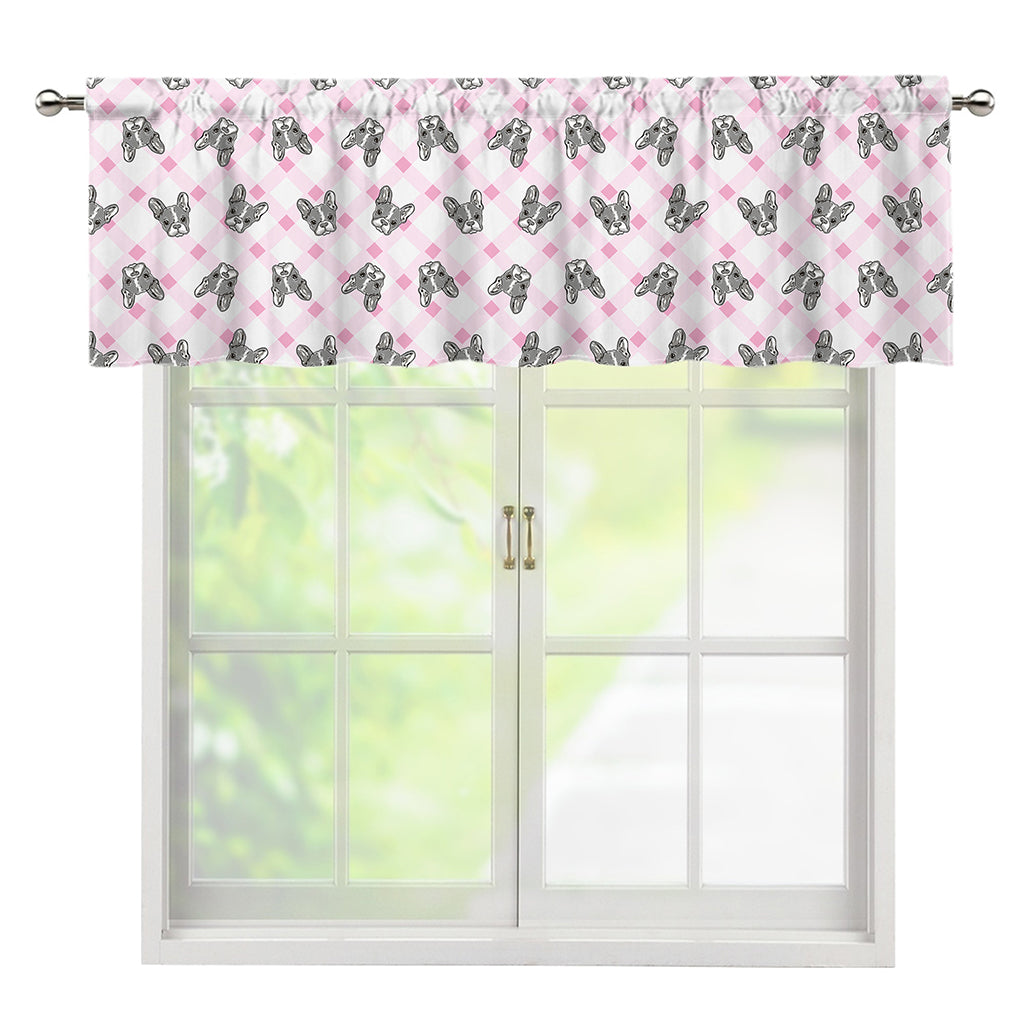 Pink Boston Terrier Plaid Print Window Valance