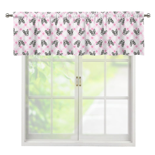 Pink Boston Terrier Plaid Print Window Valance