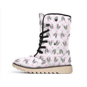 Pink Boston Terrier Plaid Print Winter Boots