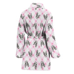 Pink Boston Terrier Plaid Print Women's Bathrobe