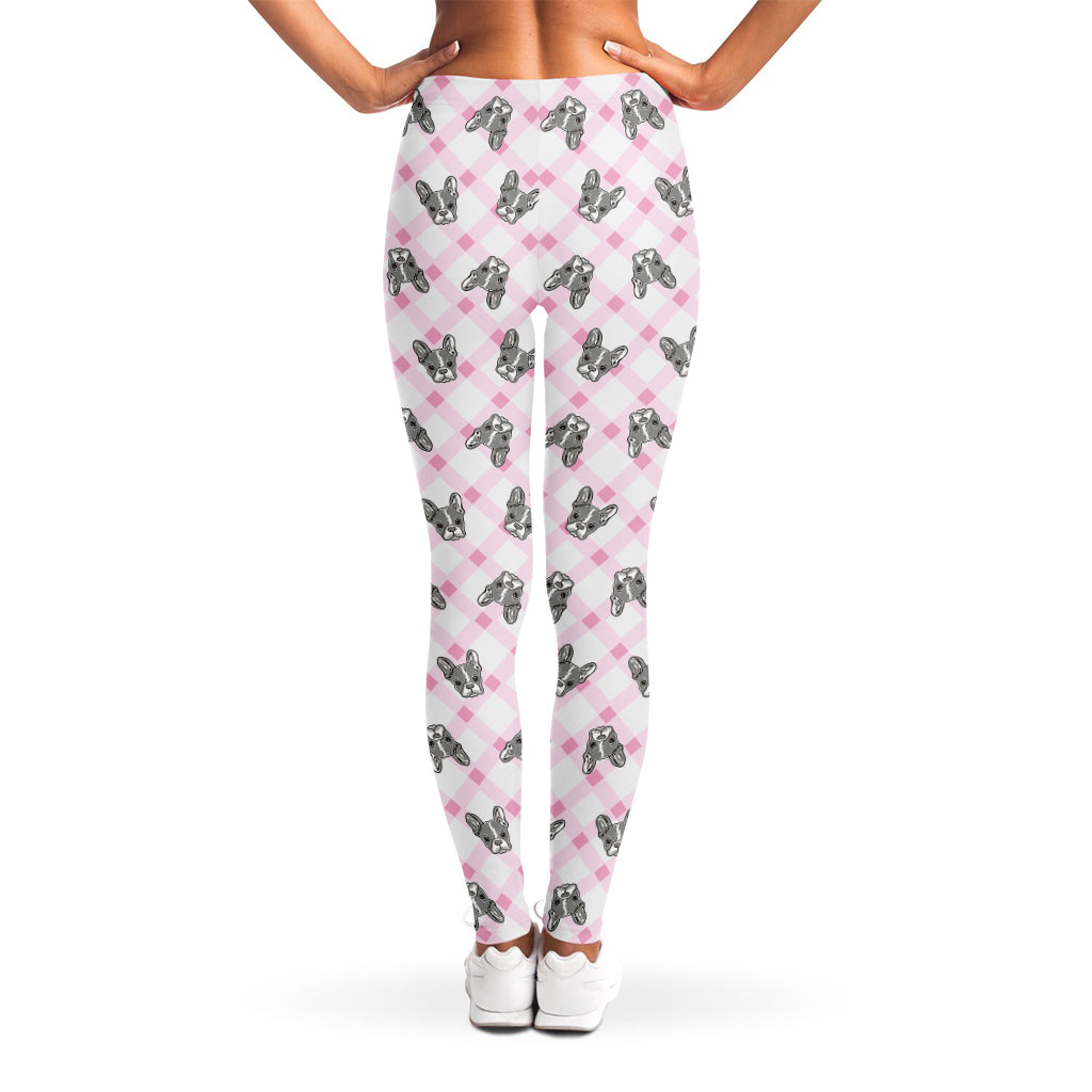 Pink Boston Terrier Plaid Print Women's Leggings