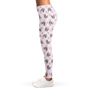 Pink Boston Terrier Plaid Print Women's Leggings