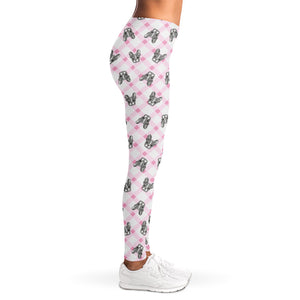 Pink Boston Terrier Plaid Print Women's Leggings