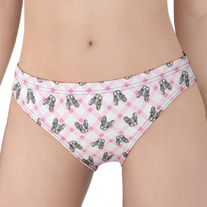 Pink Boston Terrier Plaid Print Women's Panties