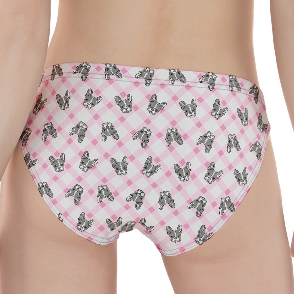 Pink Boston Terrier Plaid Print Women's Panties