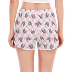 Pink Boston Terrier Plaid Print Women's Split Running Shorts