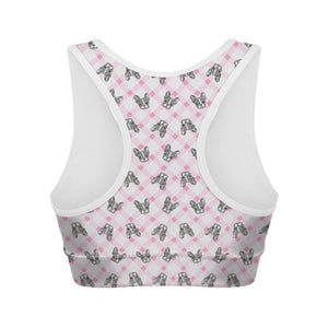 Pink Boston Terrier Plaid Print Women's Sports Bra