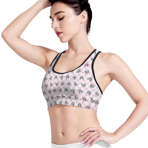 Pink Boston Terrier Plaid Print Women's Sports Bra