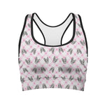 Pink Boston Terrier Plaid Print Women's Sports Bra