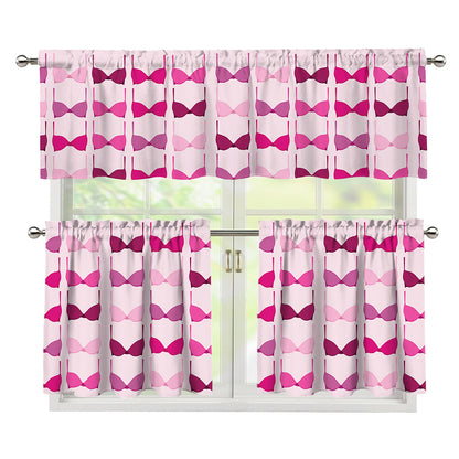 Pink Bra Breast Cancer Pattern Print 3 Piece Kitchen Curtains