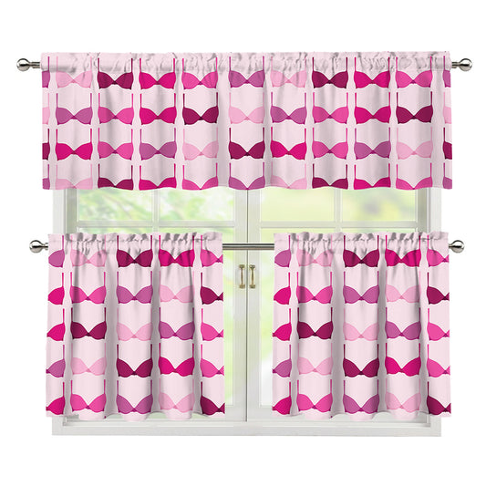 Pink Bra Breast Cancer Pattern Print 3 Piece Kitchen Curtains