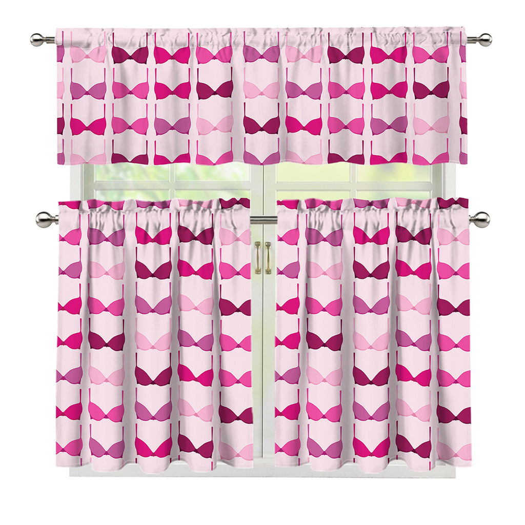Pink Bra Breast Cancer Pattern Print 3 Piece Kitchen Curtains