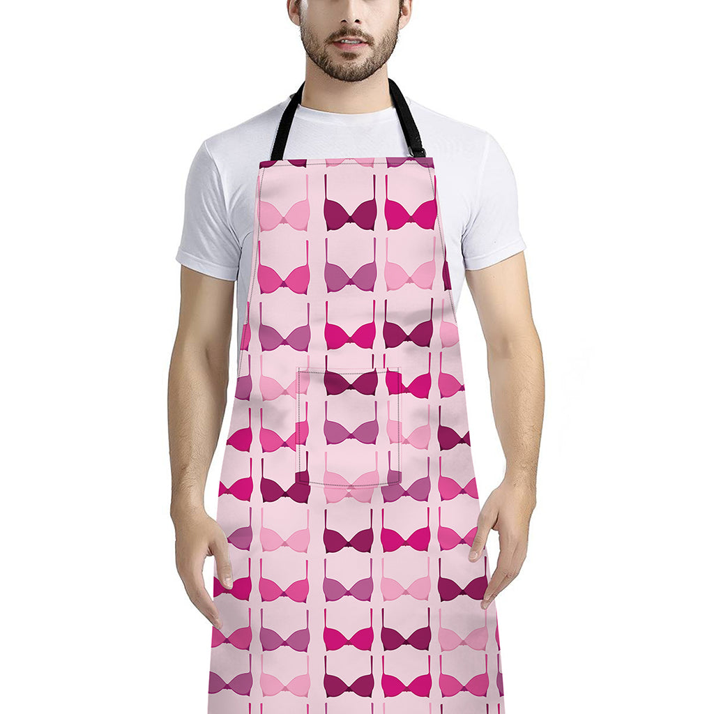 Pink Bra Breast Cancer Pattern Print Bib Apron With Pocket