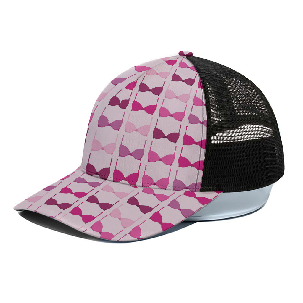 Pink Bra Breast Cancer Pattern Print Black Mesh Trucker Cap