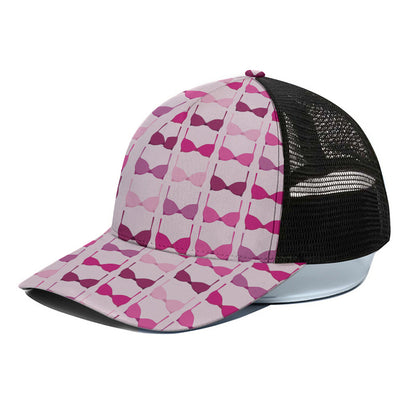 Pink Bra Breast Cancer Pattern Print Black Mesh Trucker Cap