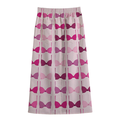 Pink Bra Breast Cancer Pattern Print Cotton Front Slit Maxi Skirt