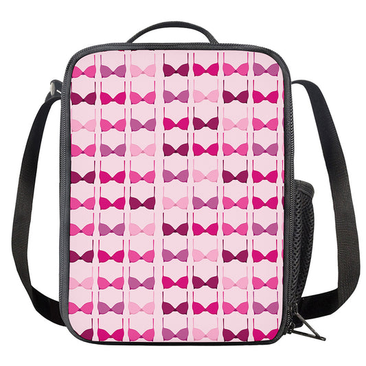 Pink Bra Breast Cancer Pattern Print Crossbody Lunch Bag