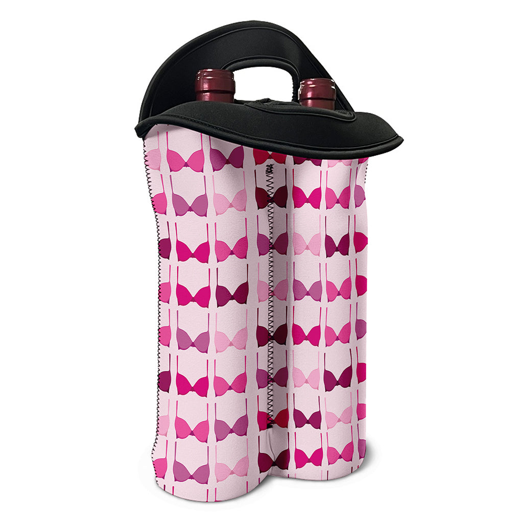 Pink Bra Breast Cancer Pattern Print Double Neoprene Wine Tote
