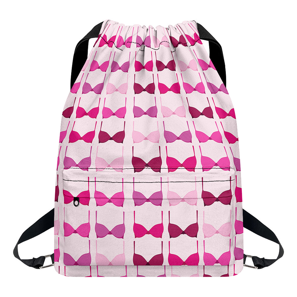 Pink Bra Breast Cancer Pattern Print Drawstring Backpack