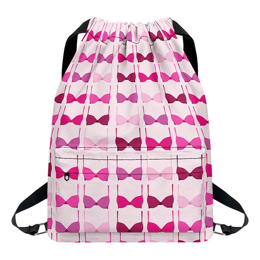 Pink Bra Breast Cancer Pattern Print Drawstring Backpack