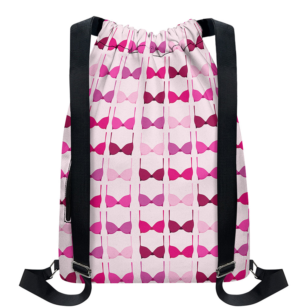 Pink Bra Breast Cancer Pattern Print Drawstring Backpack