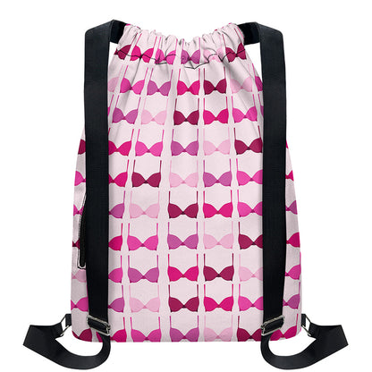 Pink Bra Breast Cancer Pattern Print Drawstring Backpack