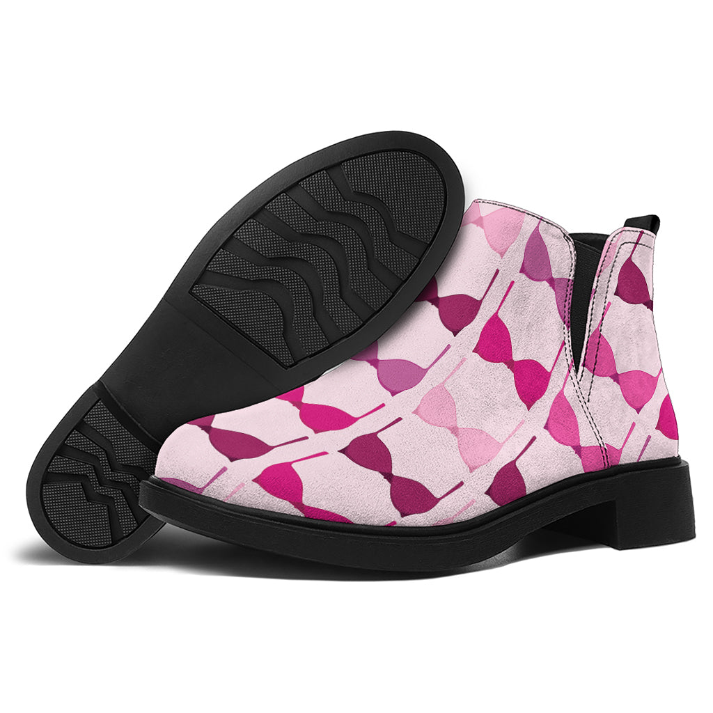 Pink Bra Breast Cancer Pattern Print Flat Ankle Boots