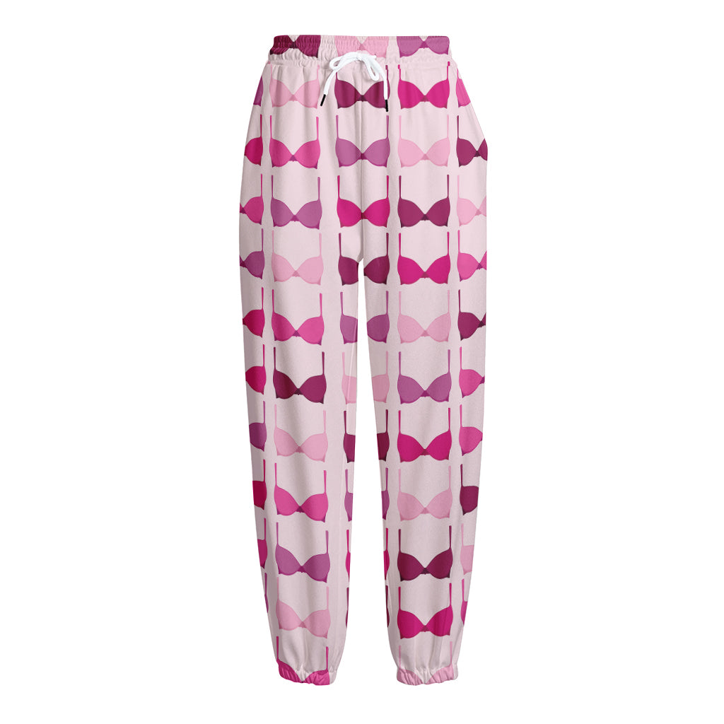 Pink Bra Breast Cancer Pattern Print Fleece Lined Knit Pants