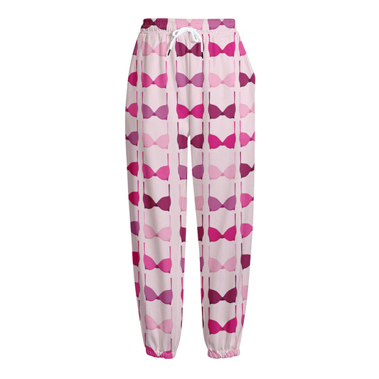 Pink Bra Breast Cancer Pattern Print Fleece Lined Knit Pants