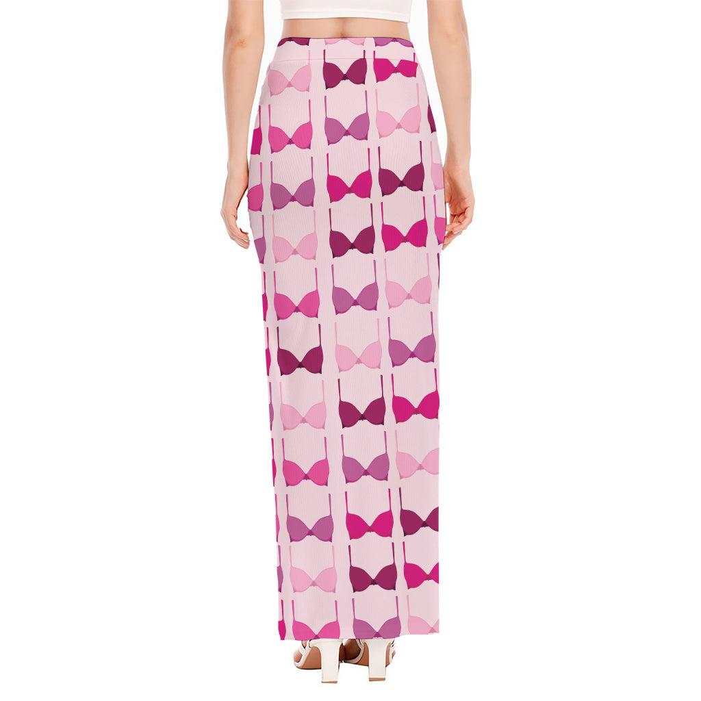 Pink Bra Breast Cancer Pattern Print High Slit Maxi Skirt