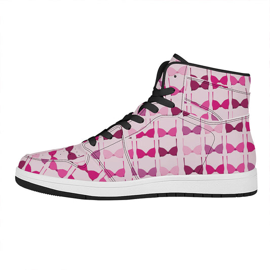 Pink Bra Breast Cancer Pattern Print High Top Leather Sneakers