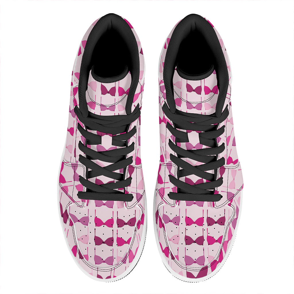 Pink Bra Breast Cancer Pattern Print High Top Leather Sneakers