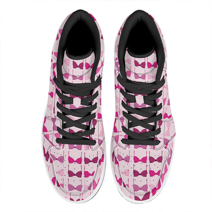Pink Bra Breast Cancer Pattern Print High Top Leather Sneakers
