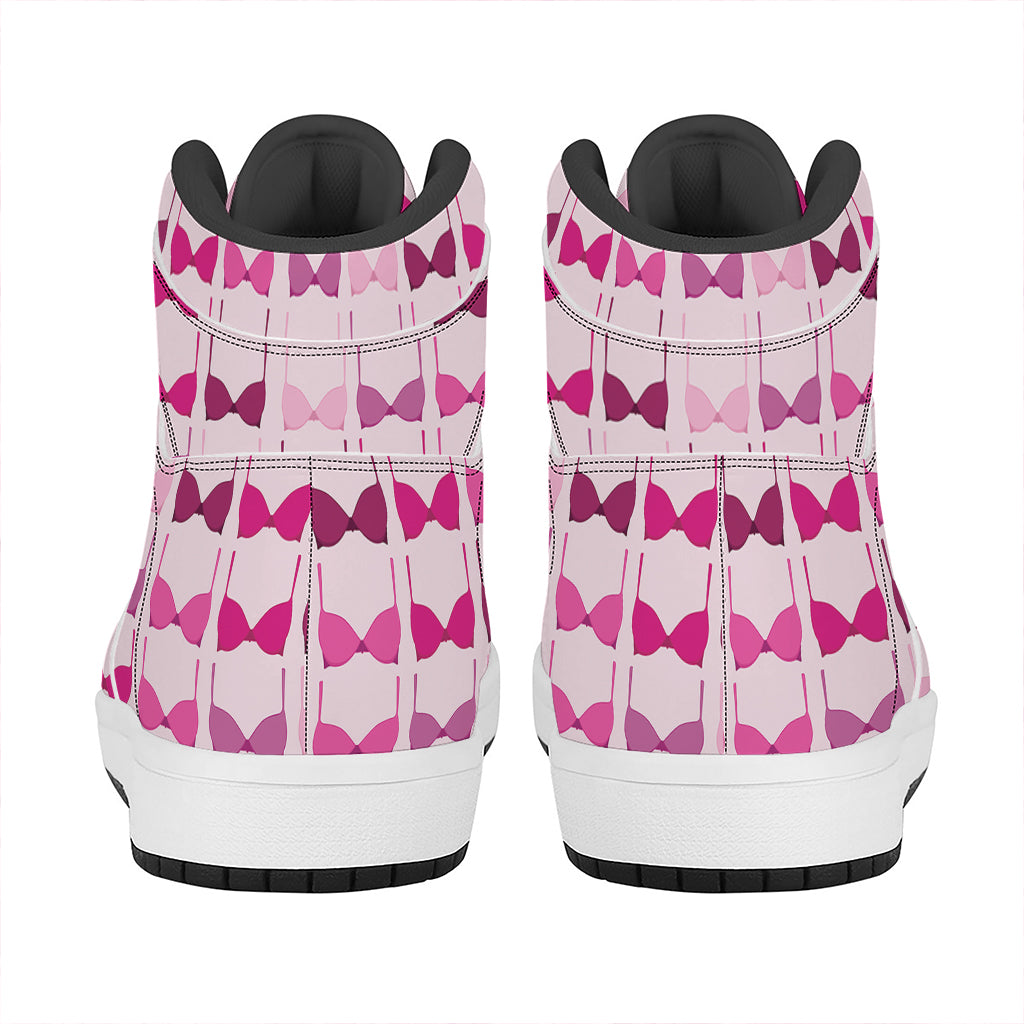 Pink Bra Breast Cancer Pattern Print High Top Leather Sneakers