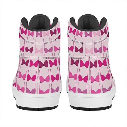 Pink Bra Breast Cancer Pattern Print High Top Leather Sneakers
