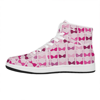 Pink Bra Breast Cancer Pattern Print High Top Leather Sneakers