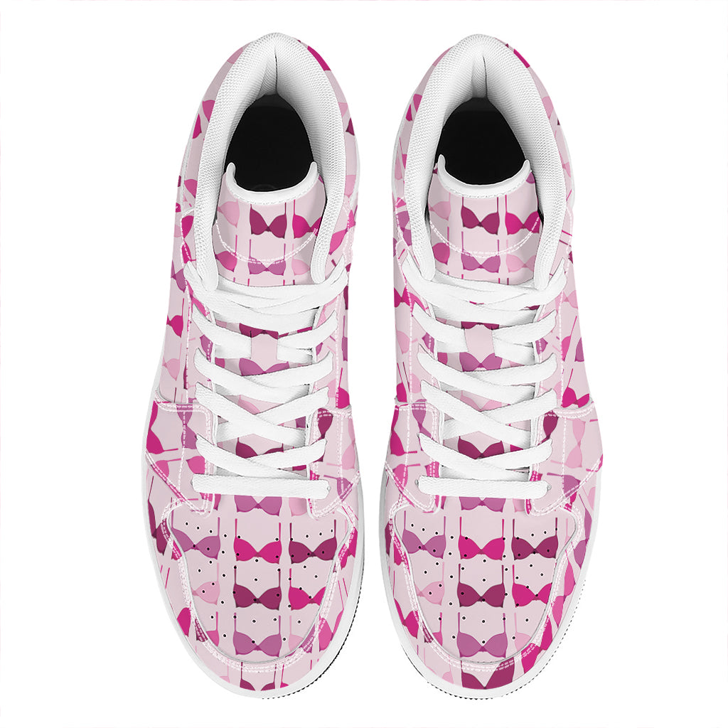 Pink Bra Breast Cancer Pattern Print High Top Leather Sneakers