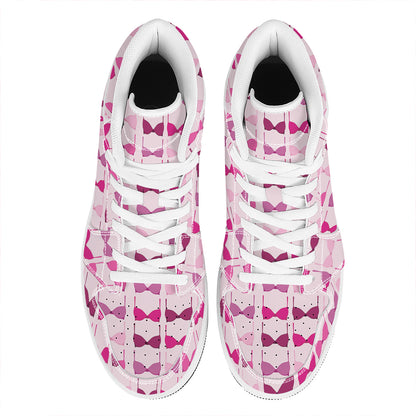Pink Bra Breast Cancer Pattern Print High Top Leather Sneakers