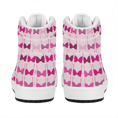Pink Bra Breast Cancer Pattern Print High Top Leather Sneakers