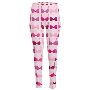 Pink Bra Breast Cancer Pattern Print High-Waisted Pocket Leggings