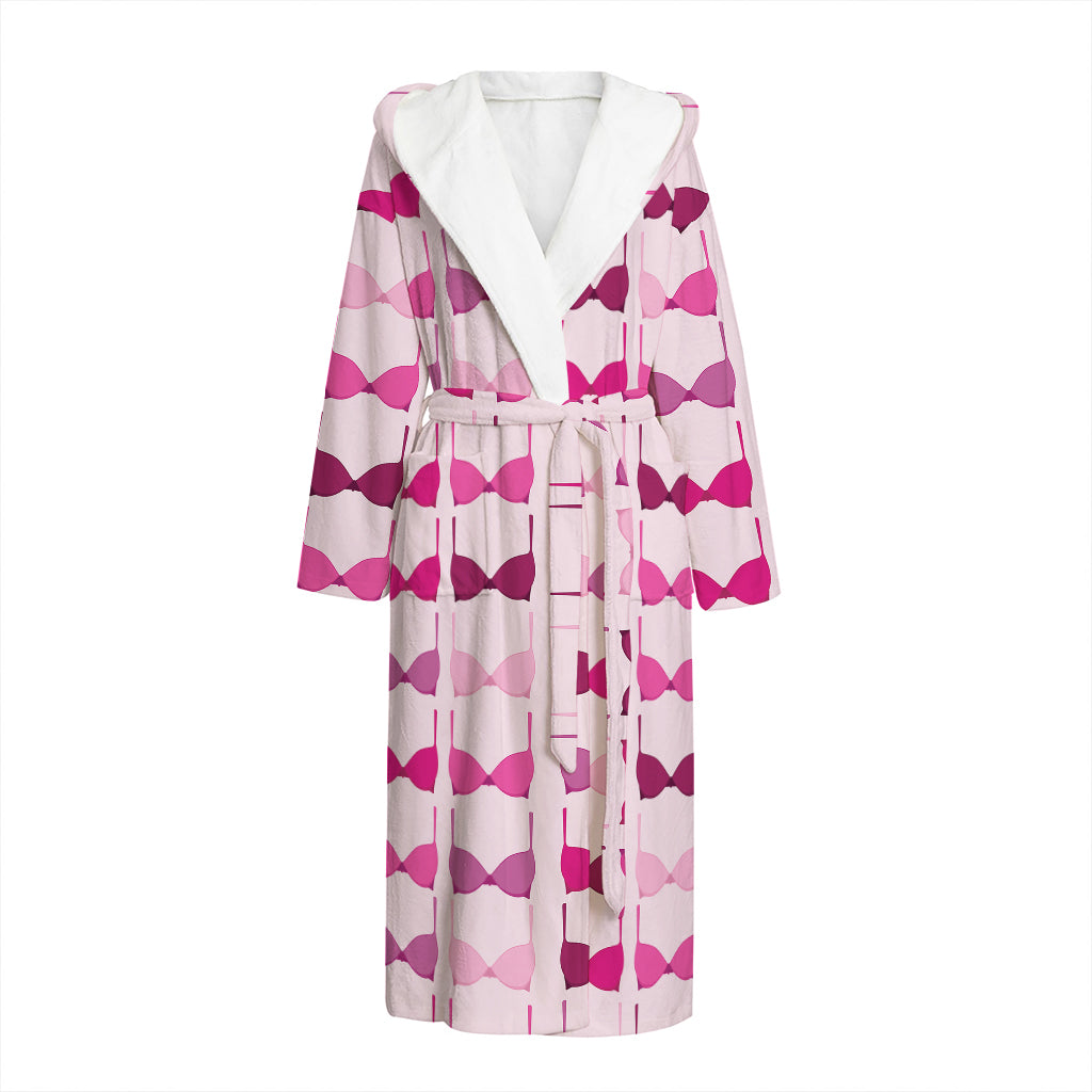 Pink Bra Breast Cancer Pattern Print Hooded Bathrobe
