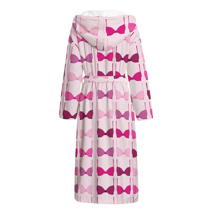 Pink Bra Breast Cancer Pattern Print Hooded Bathrobe