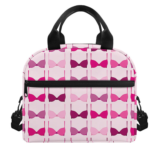 Pink Bra Breast Cancer Pattern Print Insulated Lunch Bag